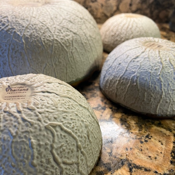 X4 glazed pottery, barn, gourd, salad bowl set Thailand, pottery barn turquoise - Picture 6 of 15